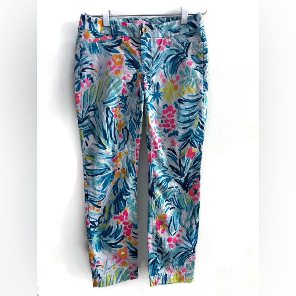 Lilly Pulitzer Blue and Pink Patterned Pants Size 00